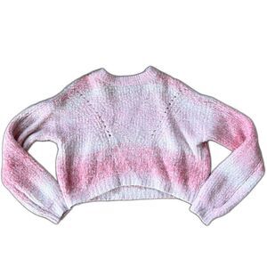 xs Womens Teen LS Pink & White Fuzzy Gradient Cropped Cotton Sweater Wild Fabel